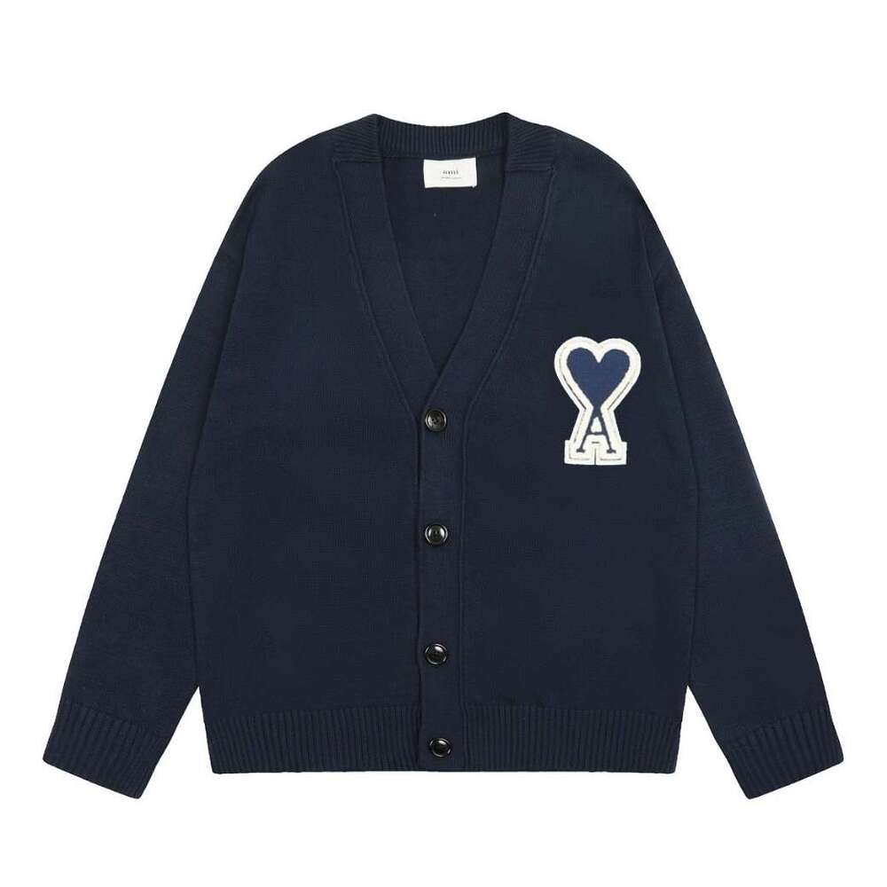 AMI Paris Relaxed‑Fit Navy Unisex Heart Patch Cardigan